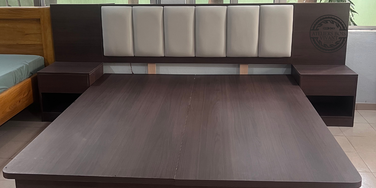 Lit de Luxe en Mélaminé – Tête de Lit Molletonnée | Ateliers Bois Vivant Ateliers du bois vivant