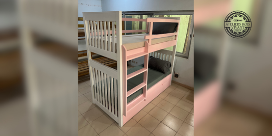 Lit Superposé Modèle Faga – 1 Place + 1 Place, en Mélina Robuste – Ateliers Bois Vivant Ateliers du bois vivant