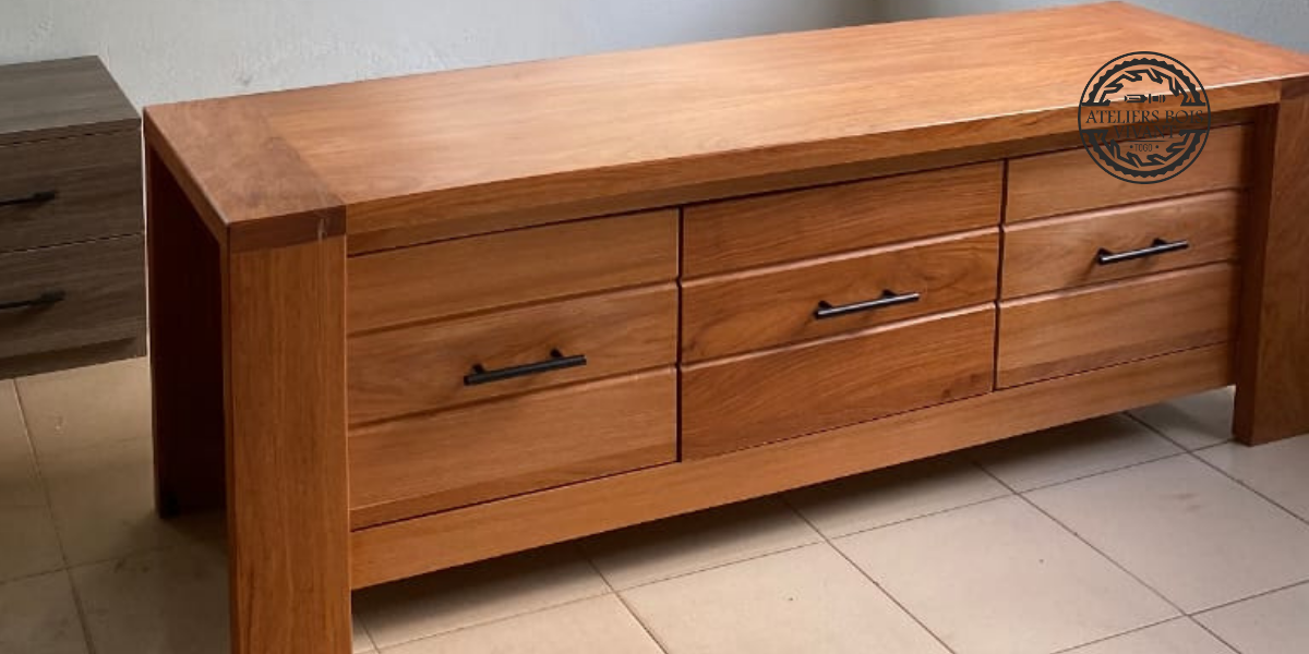 Ensemble meuble TV + table à manger en Lingué Royal – Ateliers Bois Vivant Ateliers du bois vivant