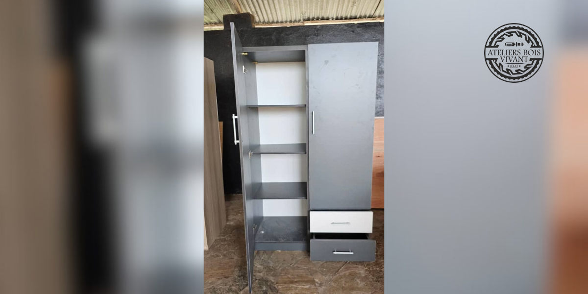 Armoire à deux battants modèle Safran – Rangement élégant et fonctionnel en mélaminé Ateliers du bois vivant