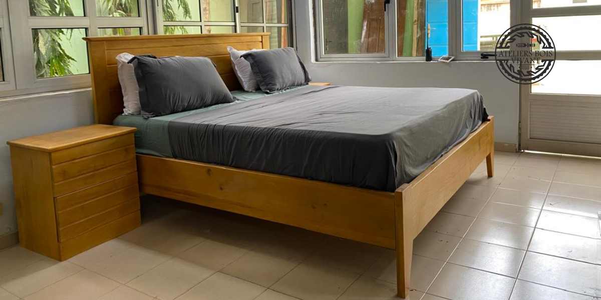 Lit en Mélina Massif Modèle Dona Beija – Élégance Naturelle & Robustesse | Ateliers Bois Vivant Ateliers du bois vivant