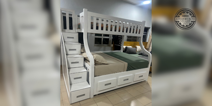 Lit Superposé Premium en Mélina – 2 Places + 1 Place avec Rangements – Ateliers Bois Vivant Ateliers du bois vivant