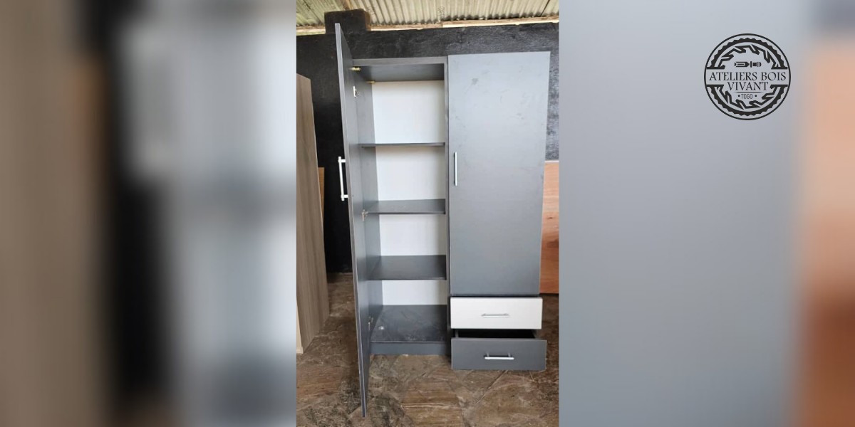 Armoire à deux battants modèle Safran – Rangement élégant et fonctionnel en mélaminé Ateliers du bois vivant