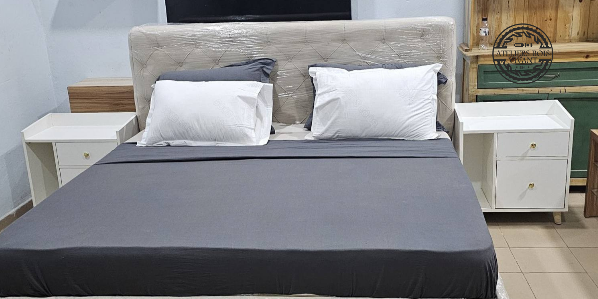 Lit capitonné modèle Bourré – Élégance et confort absolu | Ateliers Bois Vivant Ateliers du bois vivant