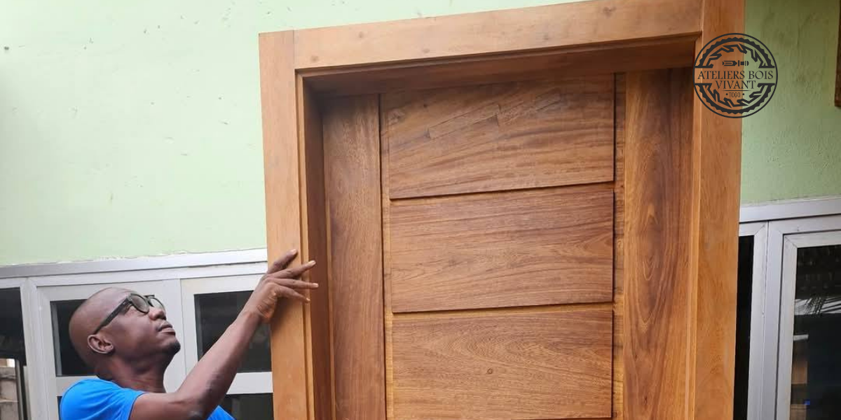 Porte extérieure en Iroko – Ateliers Bois Vivant Ateliers du bois vivant